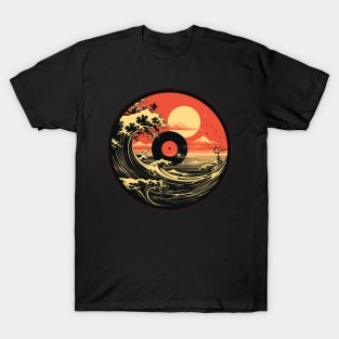 Vinyl Record in the Japanese style Wave Sea T-Shirt